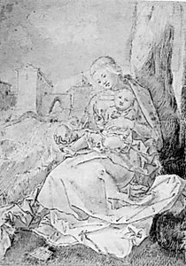 Jomfru Maria og barnet med pæren by Ubekendt