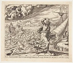 Jonas flygter fra Herrens åsyn by Philips Galle
