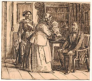 Jordemoderen præsenterer arvingen by Wilhelm Marstrand