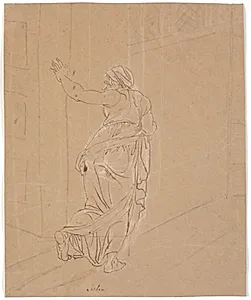 Jordemoderen. Studie til Pigen fra Andros. [Jordemoderen forlader Androspigens hus] by Nicolai Abildgaard