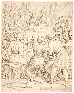 Josef beværter sine brødre by Maarten van Heemskerck