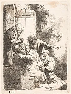 Josefs brødre bringer Jakob den blodige kjortel by Rembrandt van Rijn