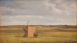 Jysk hedelandskab med kunstnerens vindskærm