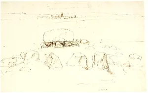Kæmpehøj på Brandsø, i baggrunden Asssens by Dankvart Dreyer