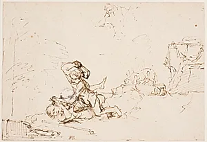 Kain dræber Abel by Rembrandt van Rijn