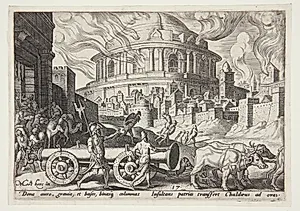 Kaldæerne røver søjlerne fra templet i Jerusalem by Philips Galle