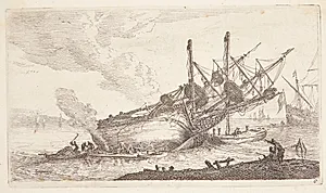 Kalfatring af et kølhalet skib by Reinier Zeeman