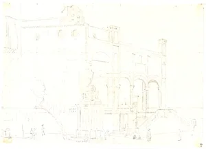 Kalke af S. Maria della Cateria i maleriet "Morgen på Piazza Marina i Palermo" fra 1844 by Martinus Rørbye