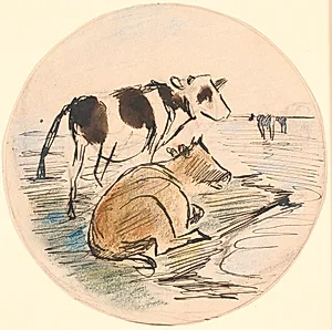 Kalve på Saltholm (udkast til keramisk fad) by Theodor Philipsen