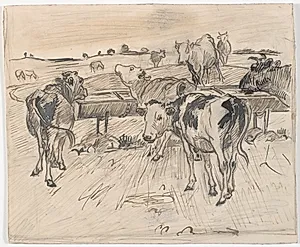 Kalve ved Gammelgårds brønd by Theodor Philipsen