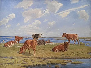 Kalve ved stranden by Theodor Philipsen