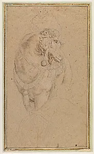 Kamel med rytter, en knælende figur i front by Guillaume Courtois