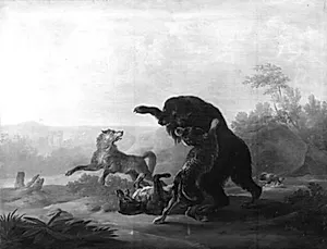 Kamp mellem en bjørn og nogle ulve by Christian David Gebauer