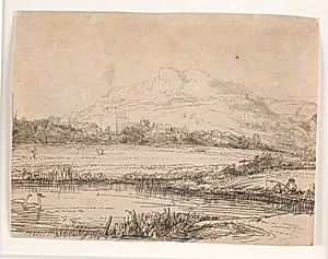 Kanal med fisker og to svaner by Rembrandt van Rijn