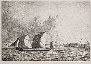 Kanonbåde under Als by Emanuel Larsen