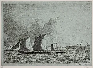 Kanonbåde under Als by Emanuel Larsen