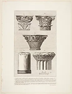Kapitæler og fragmenter af søjler, fra Palazzo Mattei, Caracalla's termer mm. by Giovanni Battista Piranesi