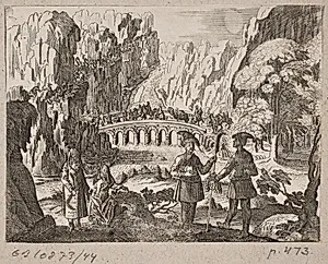 Karavane, der passerer en bro by Ubekendt