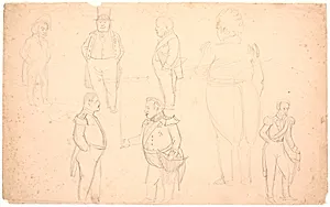 Karikatur af bl.a. A.S. Ørsted, Frederik VII, Christian VIII og sandsynligvis Frederik VI. by P.C. Skovgaard