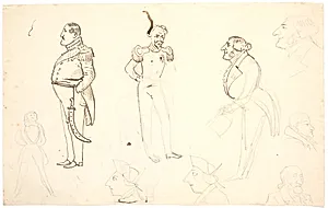 Karikatur af Frederik VII og andre, bl.a. Grundtvig, sandsynligvis Orla Lehmann m.fl. by P.C. Skovgaard
