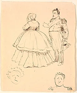 Karikatur af Frederik VII og Grevinde Danner; forneden af Christian VIII. by P.C. Skovgaard