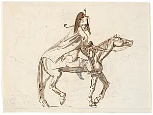 Karikatur af militærperson til hest by Nicolai Abildgaard