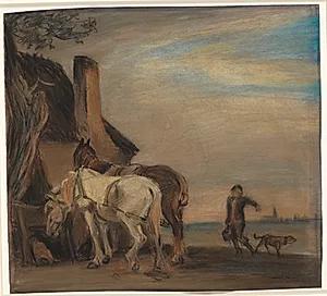Karl, der bringer vand til to heste (kopi efter Paulus Potters maleri på Louvre) by Theodor Philipsen