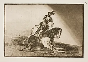 Karl V spidder en tyr i arenaen i Valladolid by Francisco de Goya