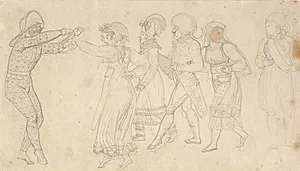 Karnevalsfigurer. Udkast til maleri af det romerske karneval by C.W. Eckersberg