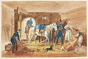 Kavalerister i en stald by Johann Adam Klein