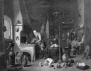 Kemiker i sit laboratorium by Ubekendt