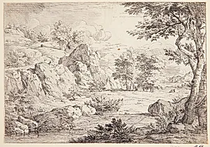 Klippelandskab med en flod by Abraham Genoels
