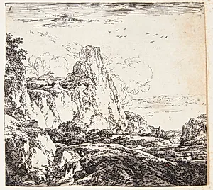 Klippelandskab med en lille bro by Herman Naiwincx