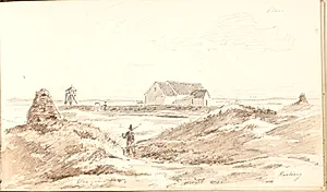 Klitlandskab ved Råbjerg Kirke by Martinus Rørbye