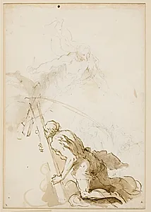 Knælende figur med et kors by Jacopo Palma (il Giovane)