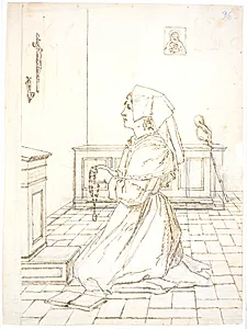 Knælende kvinde i bøn by Martinus Rørbye