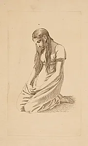 Knælende ung pige by Erling Eckersberg