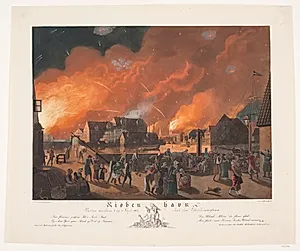København, natten mellem 4. og 5. september set fra Christianshavn by Gerhard Ludvig Lahde