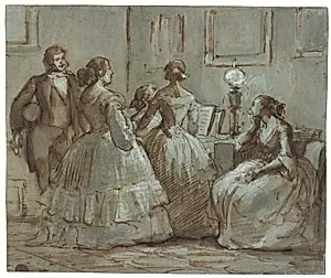 Københavnsk selskabsscene, der musiceres by Wilhelm Marstrand