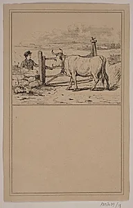 Koen og drengen. Nr. 12 i Chr. Winther og M. Rørbye, "25 Billeder for små børn" by Adolph Kittendorff