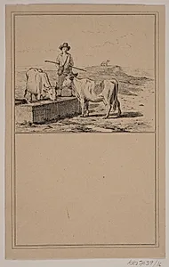 Koen ved vandning. Nr. 15 i Chr. Winther og M. Rørbye, "25 Billeder for små børn" by Adolph Kittendorff