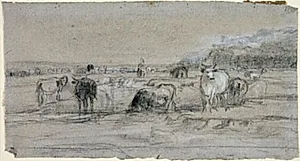 Køer ved et vadested by Constant Troyon