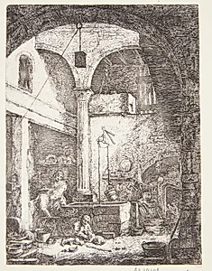 Kokke ved en brønd i en gårdhave by Thomas Wijck