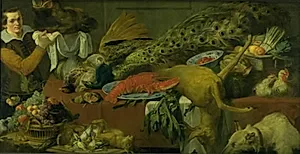 Køkkenstykke med en køkkenkarl by Frans Snijders