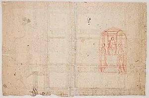 Kompositionsskitse til en “sacra conversatione” med fire helgener, halvrund afslutning foroven by Vittore Carpaccio