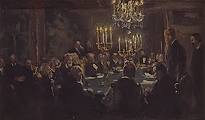 Kompositionsskitse til "Et Møde i Videnskabernes Selskab" i Videnskabernes Selskab by P.S. Krøyer