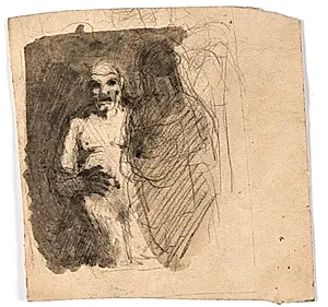 Kompositionsstudie af to figurer, der står overfor hinanden by Oluf Hartmann