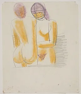 Kompositionsstudie med 2 stående, nøgne kvinder by Vilhelm Lundstrøm