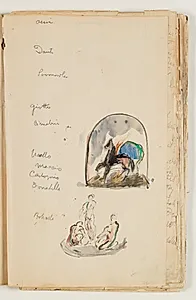Kompositionsstudie med bevinget hest (Pegasus?) samt komposition med tre figurer, to siddende og en stående by J.A. Jerichau (II)