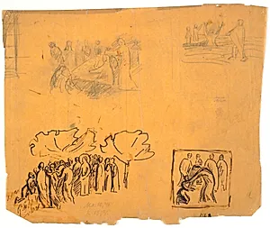Kompositionsudkast til bl.a. maleriet "Den blinde ved vejen råber efter Kristus", 1910 by Niels Larsen Stevns
